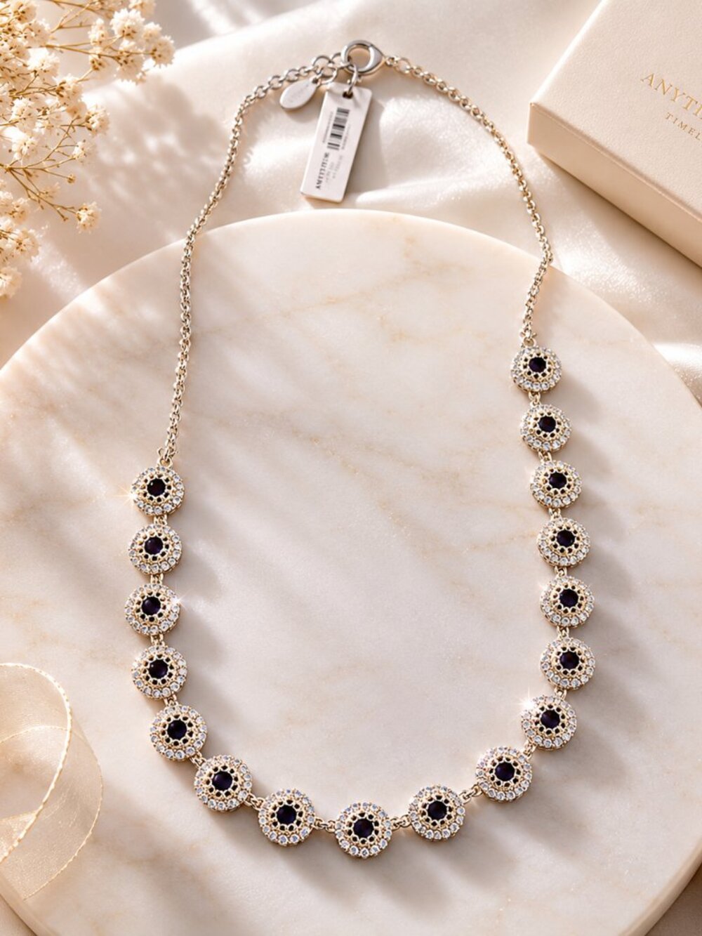 Ann Taylor Gold-Tone Floral Necklace with Open Center Circular Links
